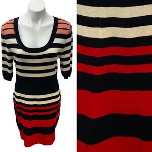 Allison Brittney Sweater Dress Womens Large Striped Knit Work Office Corpcore